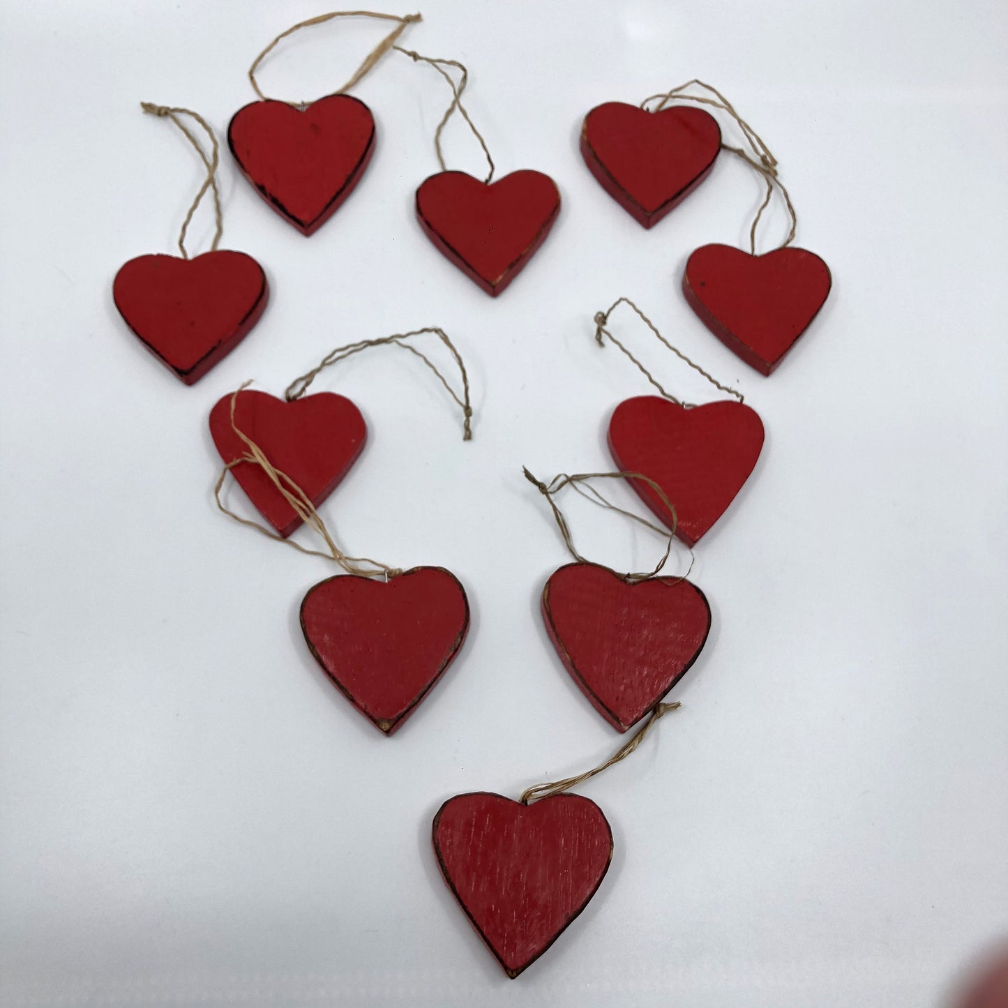 Wooden Red Heart Decorations 10 Pack