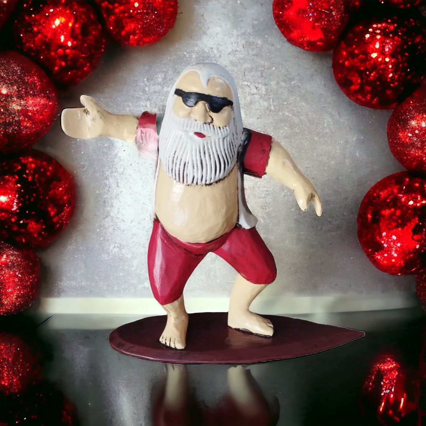 Wooden Surfing Santa