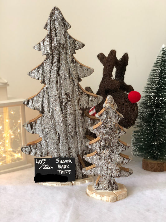 Hand Crafted Silver Bark Christmas Tree Set of 2