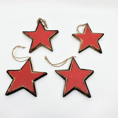 Wooden Red Stars - 4 Pack