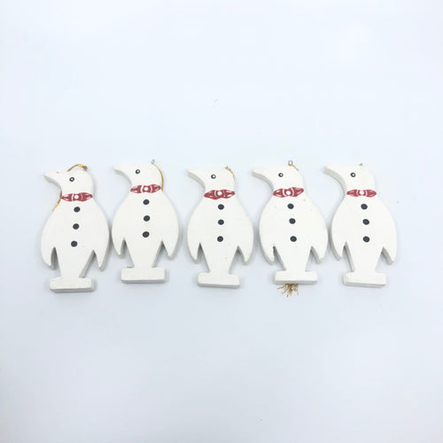 White Wooden Penguin Tree Decoration - 5 Pack