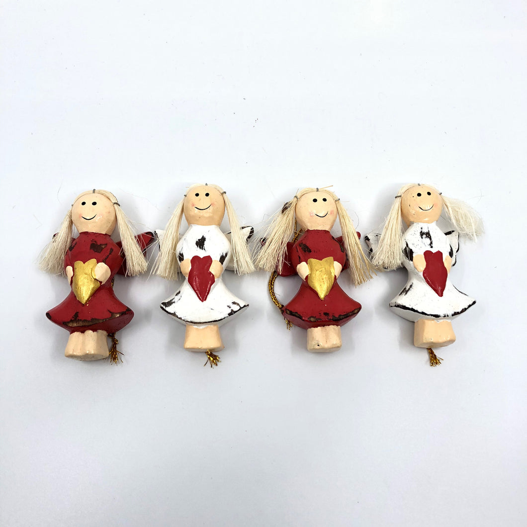 Beautiful 'Bola' Wooden Angels Christmas tree Decoration - 4 Pack