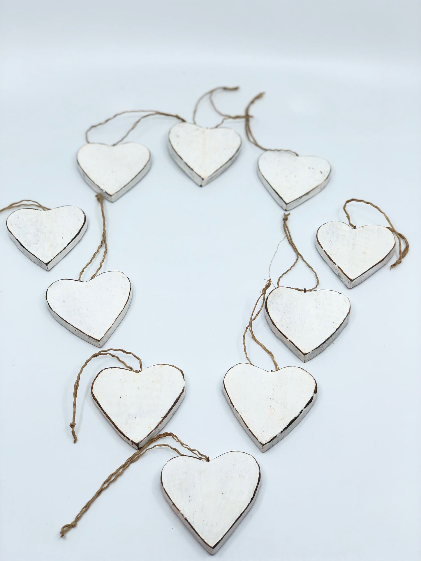 Wooden White Heart Decorations 10 Pack