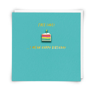 Birthday Card - Free Cake - Enamel Pin